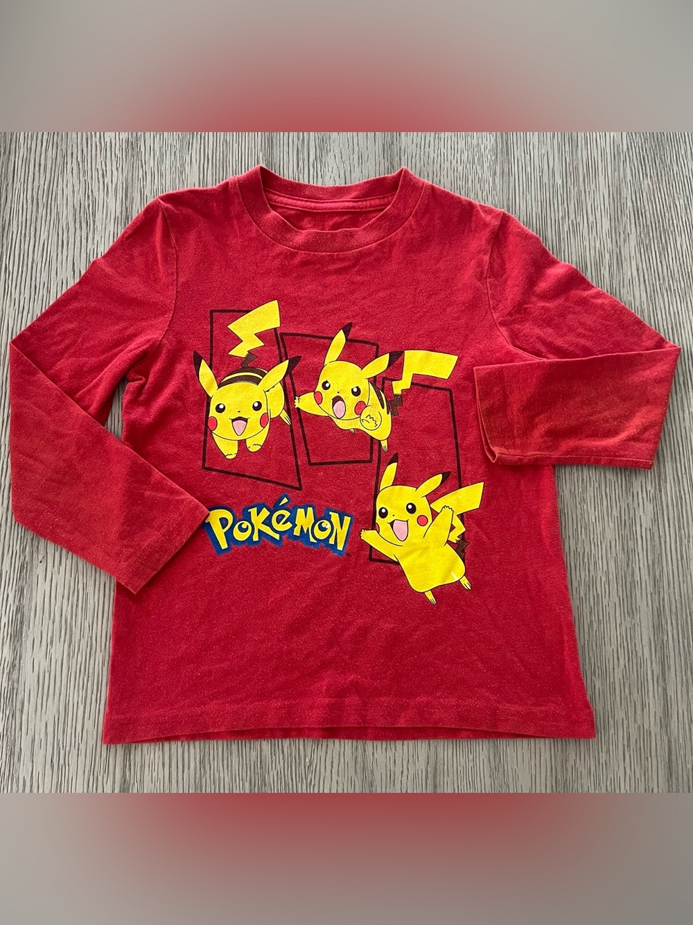 Kids' Red Pikachu Graphic Long-Sleeve Shirt